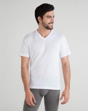 Camiseta Interior Hombre Acanalada Cuello V Manga Corta PAT PRIMO Ref. 19206